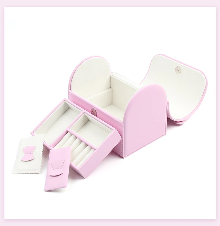 

Luxury PU European Fashion Jewelry Carrying Box WOmen Leahter Double Layers Storage Makeup Case Portable Displayer Jewel Bag