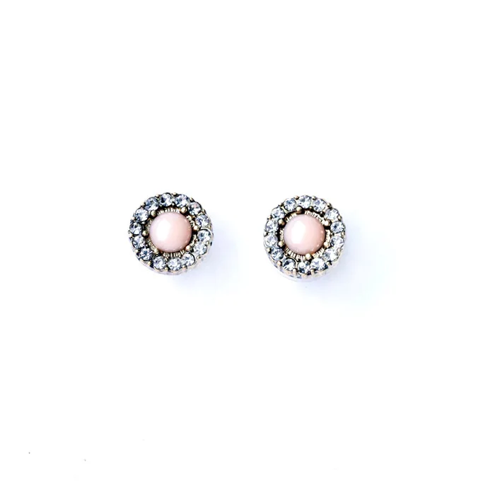 

2014 China Environmental Elegant White Transparent Rhinestone Pink Resin Small Round Girl's Earrings