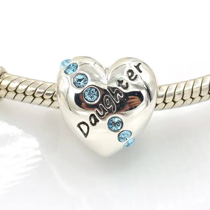 New Arrival 925 Sterling Silver Heart Beads Letter Daughter Charm with