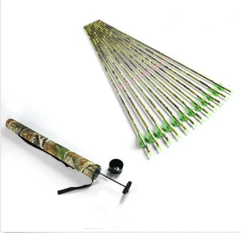 

12Pcs Archery Spine400 Camo Carbon Arrows 2'' Vane Bohning Nocks +1pcs Arrow Holder Tube for Compound Arrow Shooting
