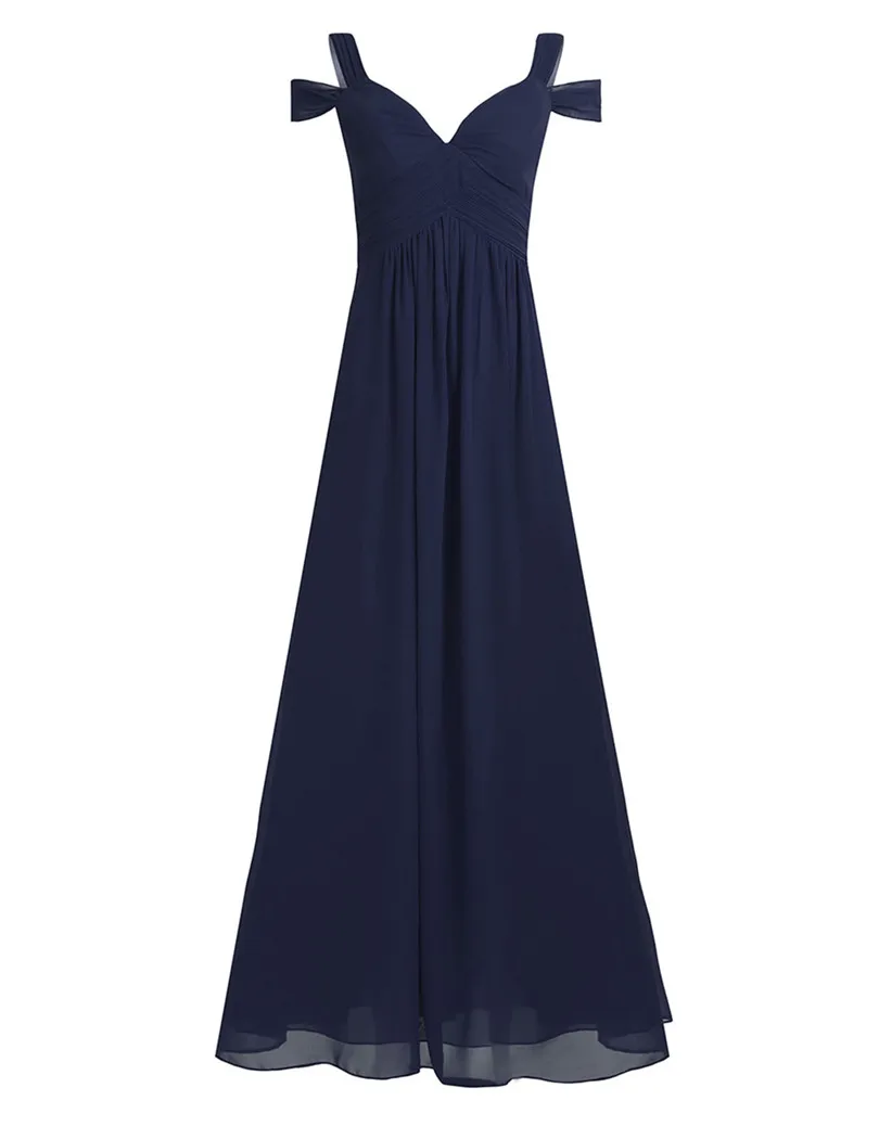 Navy Blue Burgundy Chiffon Off-the-shoulder Long Bridesmaid Dress