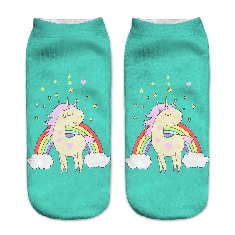 Hot Sale Harajuku 3D Print Unicorn Women Sock 16 Patterns Women Kawaii Cute Casual Popular Ankle Women Socks hue socks