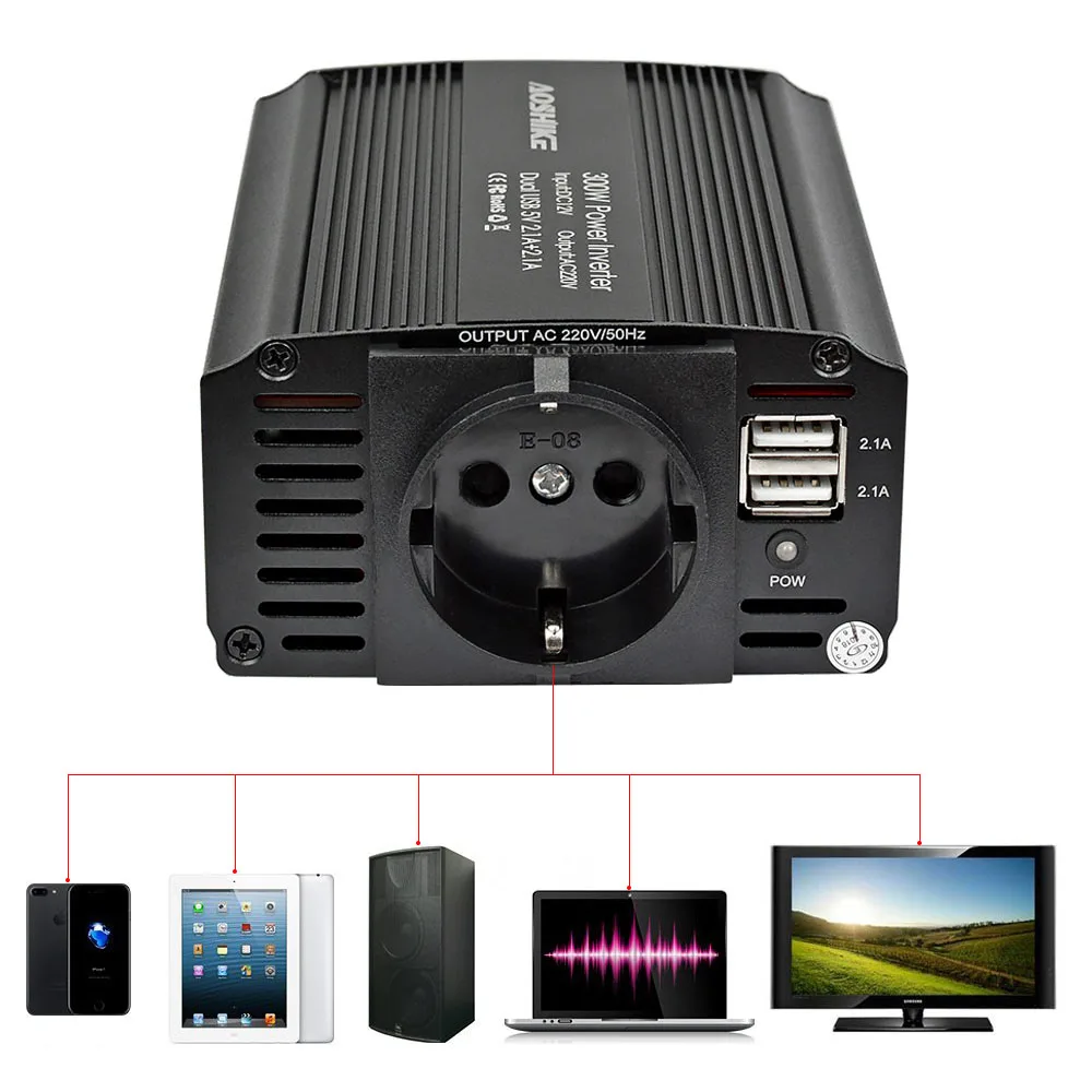 AOSHIKE Dual USB 4.2A inversor 12v 220v 300W 500W UE inversor de corriente de coche 12V a 220V tran