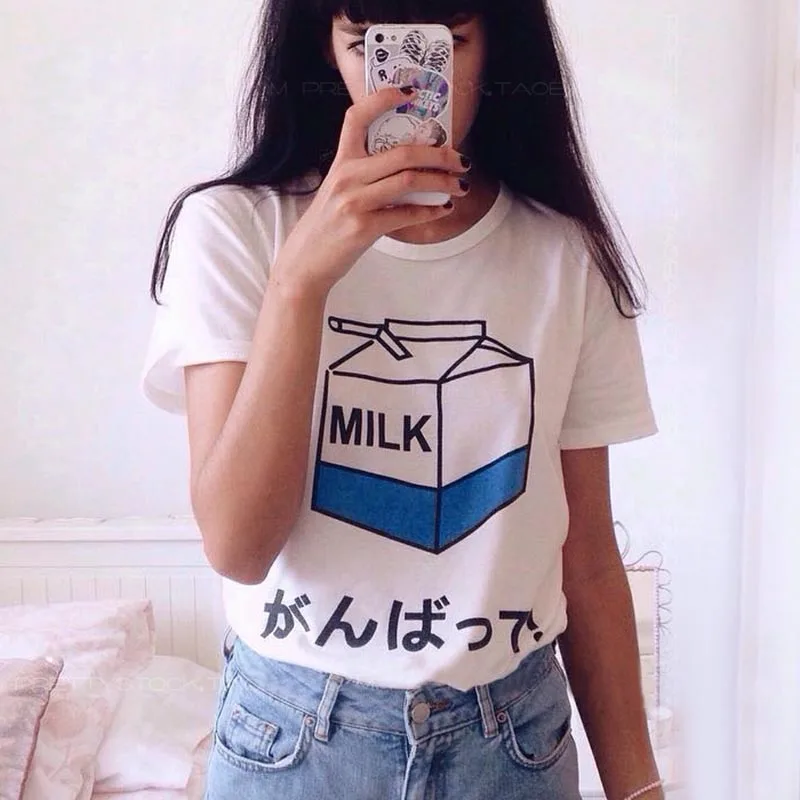 

Japanese milk pink cute girl cartoon peach casual large size summer female short-sleeved Harajuku T-shirt