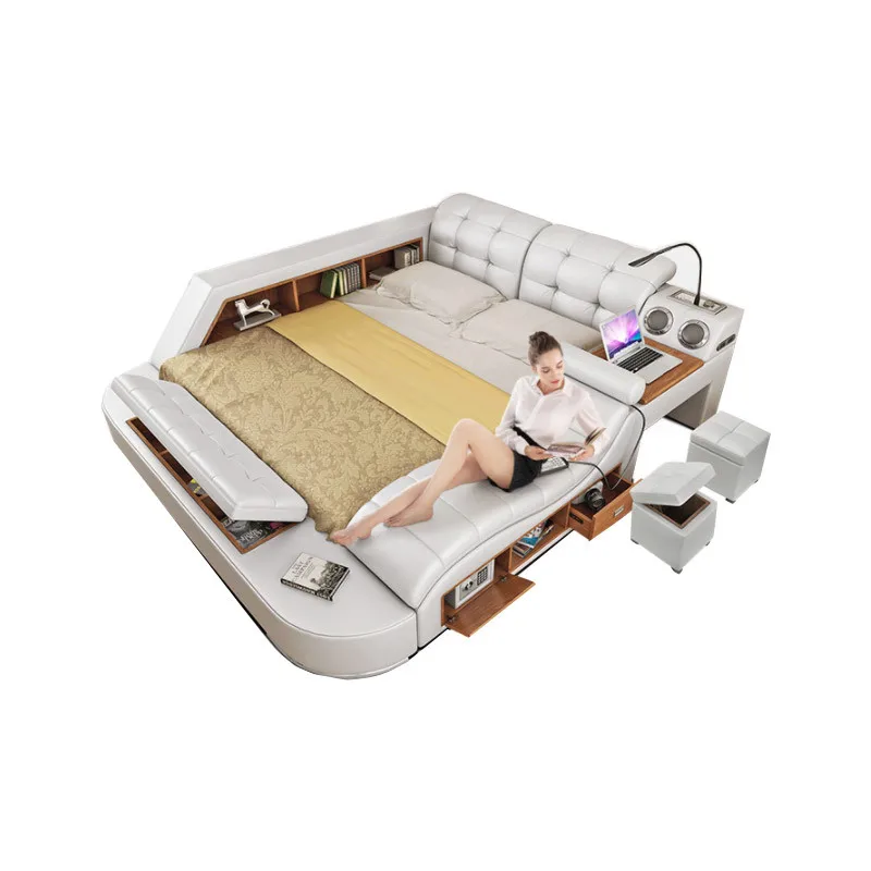Горячая роскошная мебель для спальни Многофункциональная Кожаная кровать с массажем