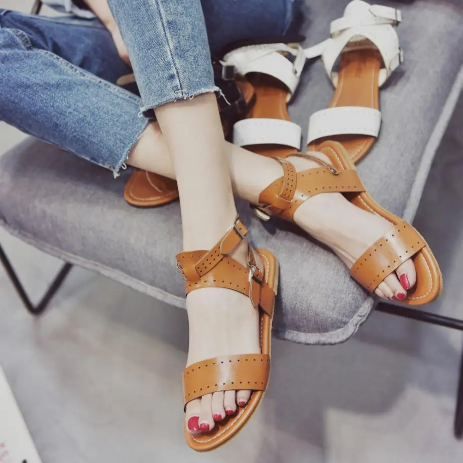 

MUQGEW sandalia feminina 2018 Summer Women Sandals Open Toe Flip Flops PU Leather buckle Flat Roman Shoes Casual Shoes