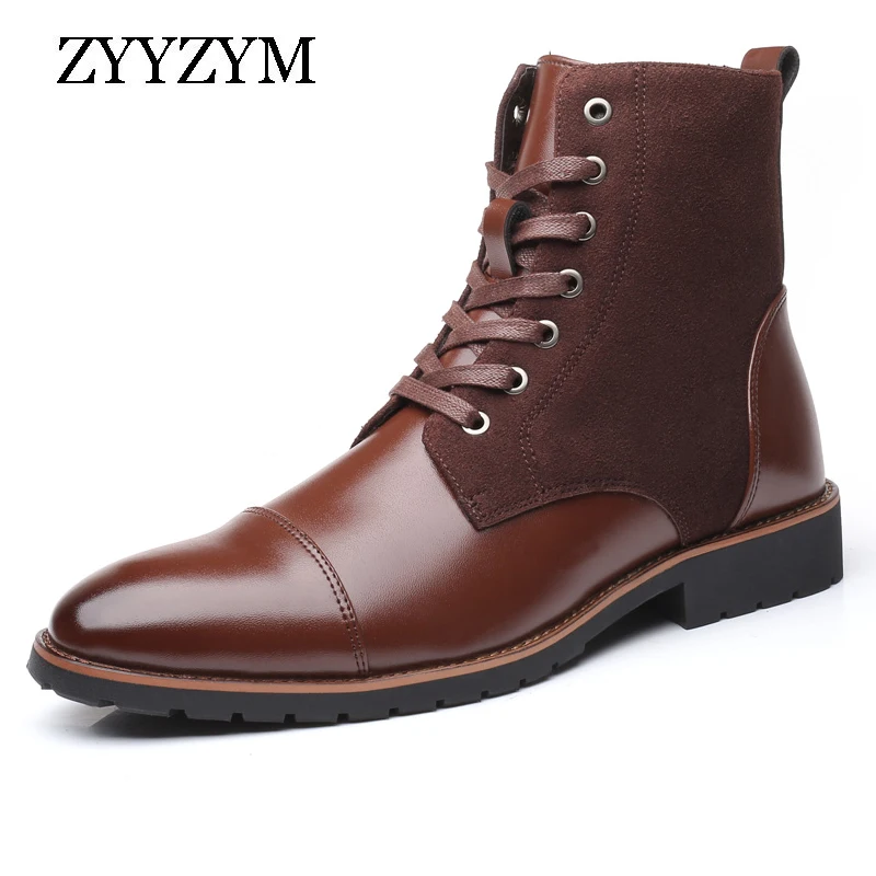 ZYYZYM/мужские кожаные ботинки; сезон осень-зима; ботинки высшего качества; Плюшевые Мужские ботинки в байкерском стиле; военные ботинки; мужские ботинки размера плюс 38-48