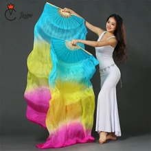 high quality 20 colors 100% silk veils dance fans belly dance fans bamboo ribs long silk fans Stage Performance Property props