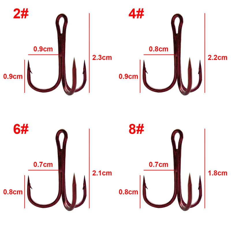 Гиена 100 шт. 35647 Высокоуглеродистая сталь тройные рыболовные крючки черные/красные круглые изогнутые тройные искусственные приманки небольшой широкий зазор рыболовные крючки