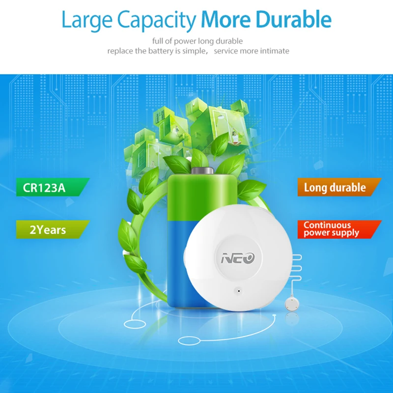 NEO Coolcam Z-Wave Water Sensor With Probe Flood Water Leak Alarm Sensor Water Leakage Sensor Zwave Alarm Home Automation System