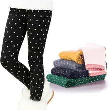 Зимние леггинсы для маленьких девочек; плотные теплые штаны ярких цветов в горошек для девочек; детские бархатные брюки; леггинсы