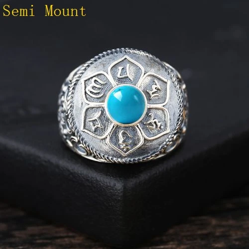 

Art Nouveau 925 Sterling Silver 6x6mm Round Cabochon Semi Mount Ring Setting Fine Jewelry Adjustable Open