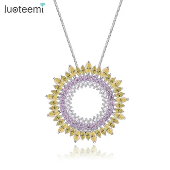 

LUOTEEMI Elegant Delicate Jewelry Zircon Sunflower Round Pendant White Gold Color Necklace for Women Wedding Accessories Bijoux