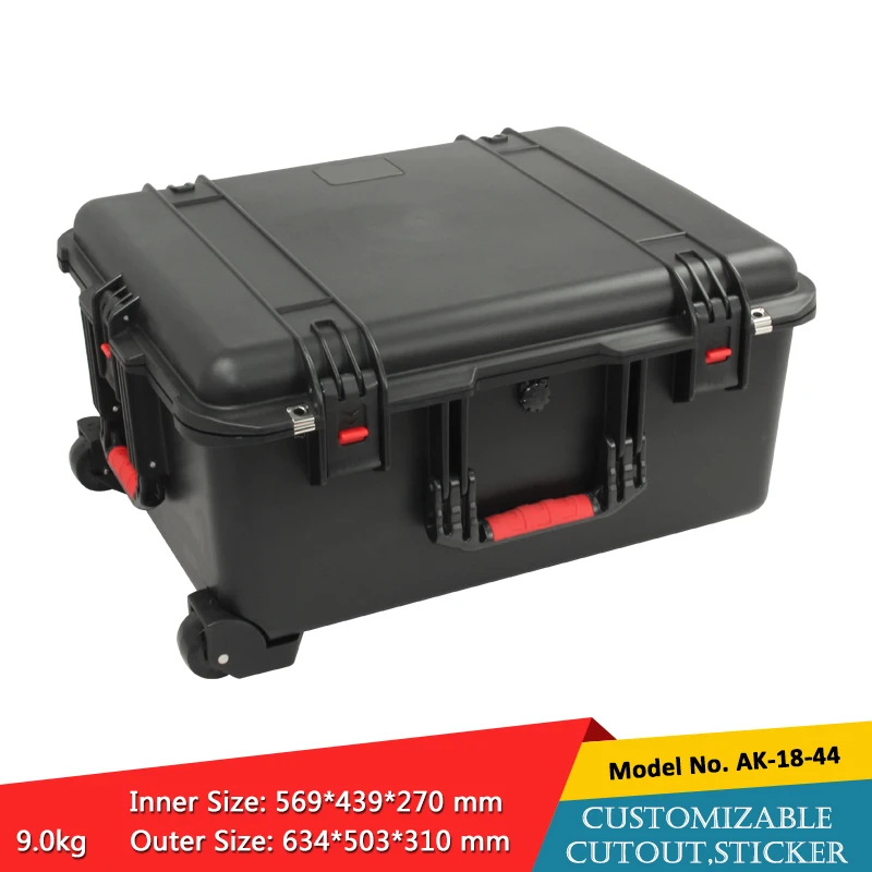 

634*503*310mm China Supplier IP67 plastic waterproof instrument case tool box with foam and trolley