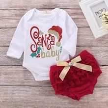 Рождественские наряды для маленьких девочек Рождественский комплект одежды из 2 предметов для новорожденных девочек, комбинезон с длинными рукавами+ фатиновая юбка-пачка Одежда для маленьких девочек, DNFS