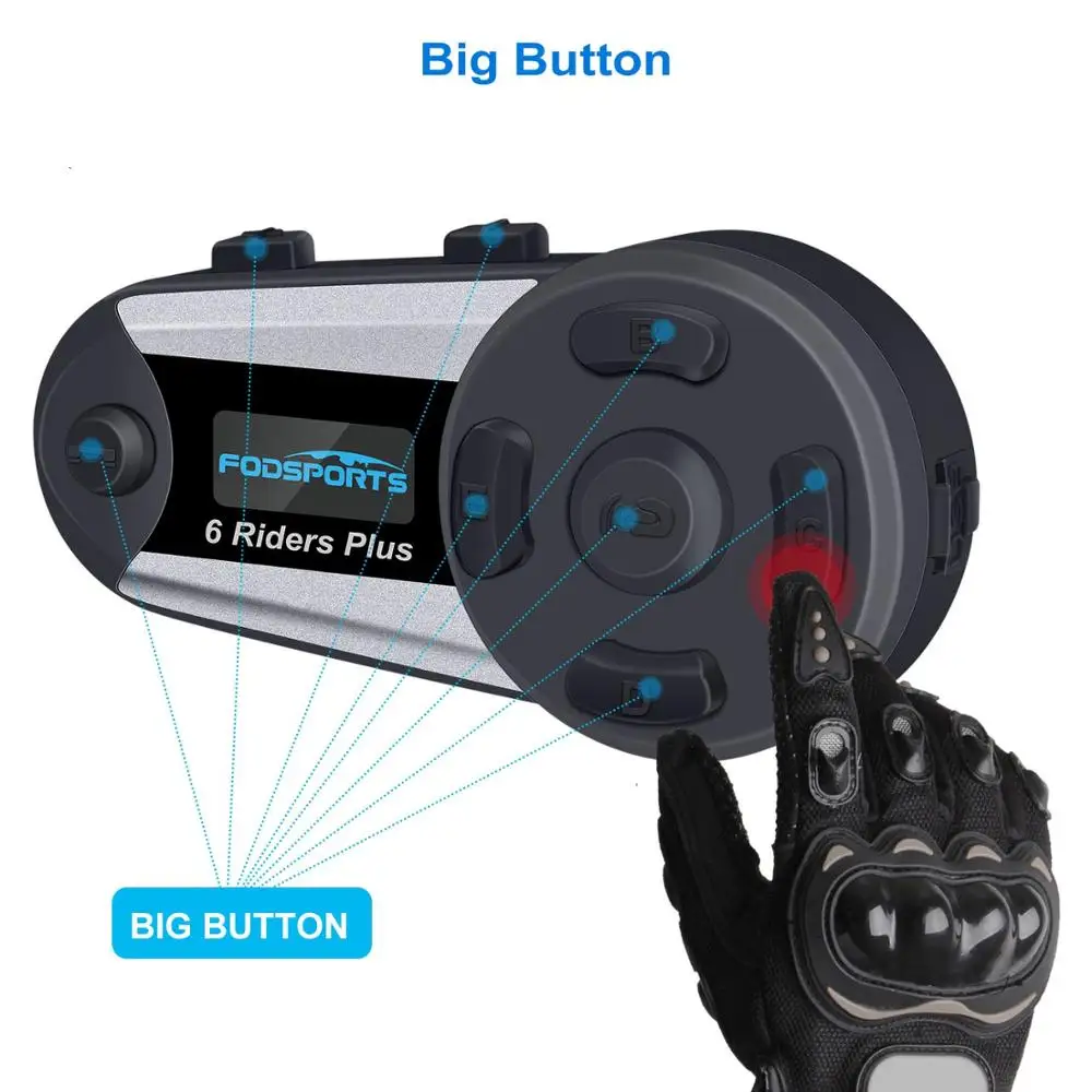 Fodsports 2 шт V6 плюс домофон мотоциклетный шлем домофон Bluetooth шлем гарнитура 6 всадников 1200 м Moto Intercomunicador FM светодиодный
