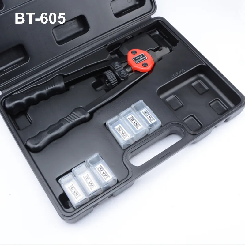 

free shipping hand riveter BT-605 pull rivet nut gun manual riveting tools plastic box package with nuts M3/M4/M5/M6/M8/M10