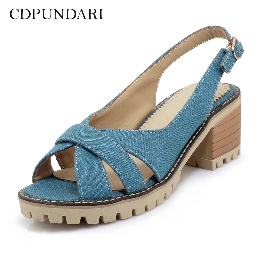 denim high heel sandals