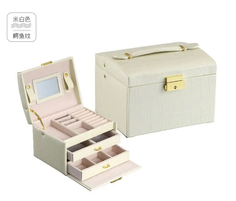 Новые модные кожаные украшения ящики для хранения трехслойные двойной выдвижной ящик ящики для хранения ювелирных изделий принцесса