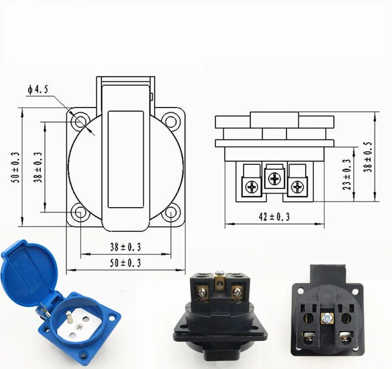 Черная французская промышленная безопасная розетка 16 А 250 В IP44 Сертификация NF