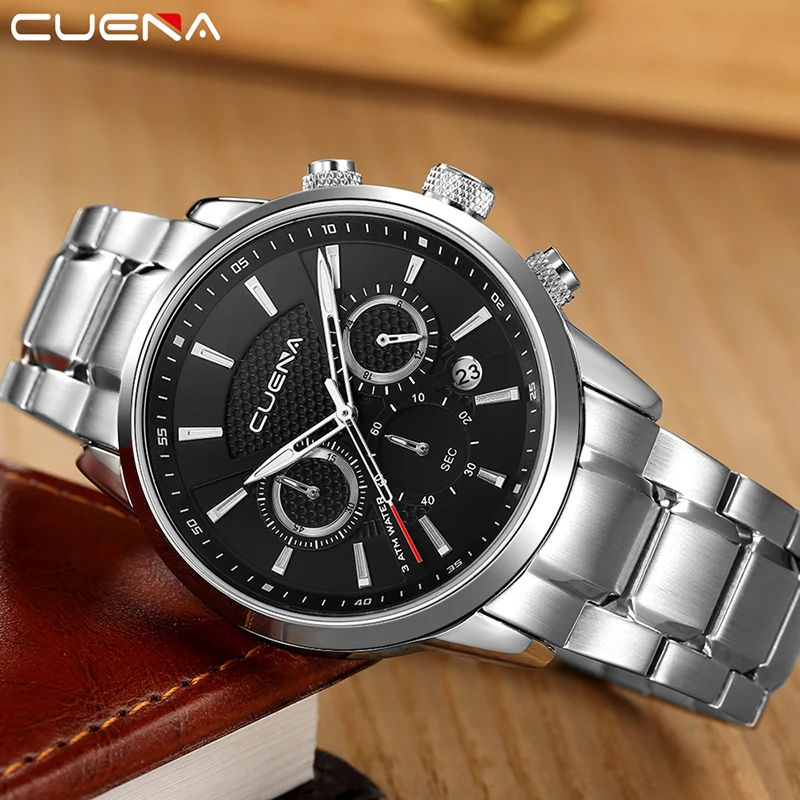 

CUENA Brand Stainless Steel Men's Watch Men Watch Luxury Waterproof Sport Watches Clock saat erkek kol saati relogio masculino