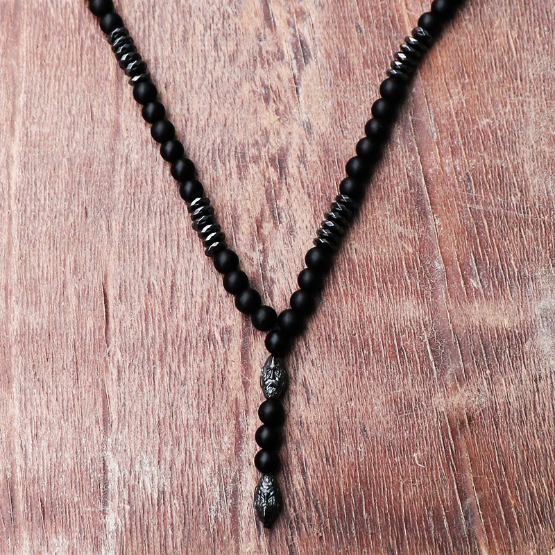 Мужские черные матовые бусы из камня Mala с пистолетом 2018|bead necklace|mala necklacenecklace black |