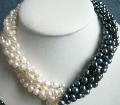

FREE SHIPPING>>>@@ > 0841 5rows white & black Akoya Cultured Pearl necklace