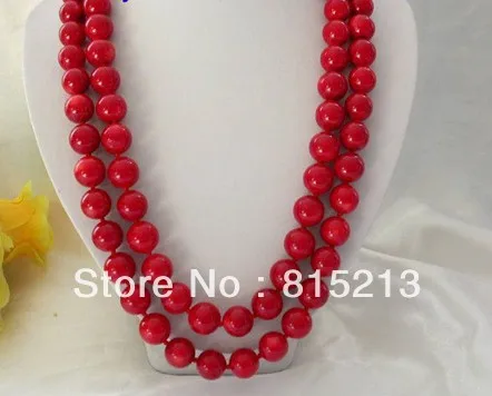 

ddh0033 stunning long 50" 14mm round natural red crude coral beads necklace
