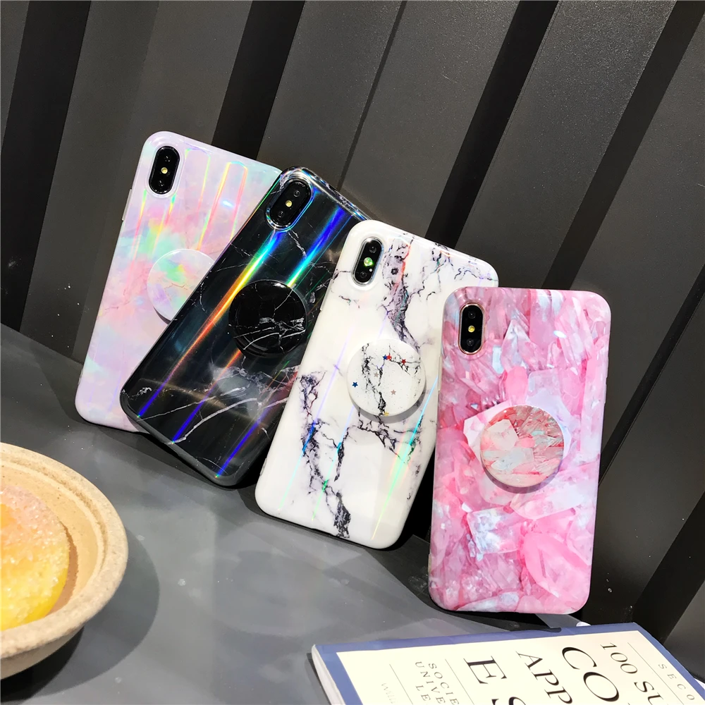 

CBL Stand Holder aurora Marble Case For iPhone 7 Plus 8 X XS Max XR 6 6S Plus Silicone Soft Phone Cases For iPhone 7 XS Max case