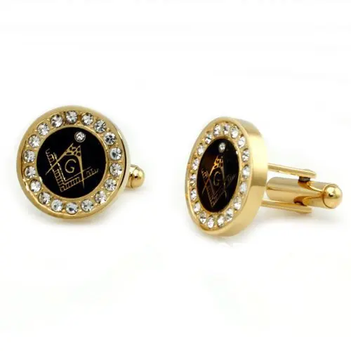 2PCS Free Shipping YGK JEWELRY Hot Sales Golden Two-Tone Stainless Steel Masonic Men's CuffLinks Cubic Zirconia