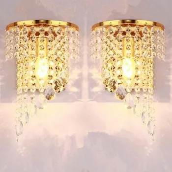 

Left Right a pair of light chrome silver wall lamp sconce gold foyer living bedroom bedside wall lamp light sconce with crystal