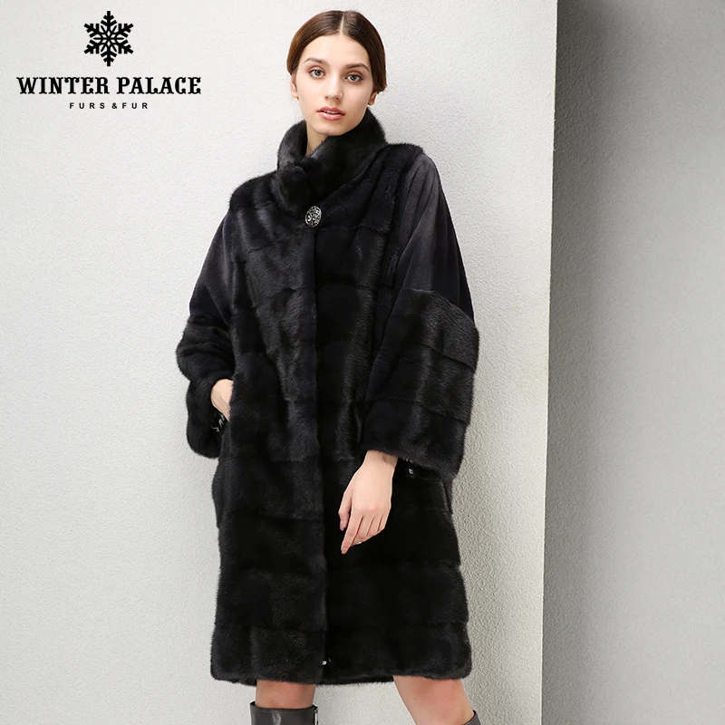Qualité Col Palais brown Long Fourrure Black Hiver Confortable Femmes Manteau Mandarin À De Haute Vison Mode zMpLGqSUV
