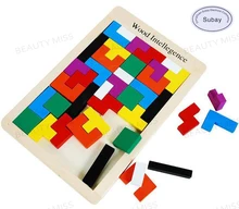 Colorful Wooden Tangram Brain Teaser Puzzle font b Toys b font Tetris Game Preschool Magination Intellectual