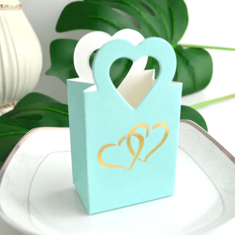 

DIY New 50pcs gold Mini Heart Wedding Decoration cute Box Beautiful Double Sliver Heart Hand bag Small Party Favor Gift jewelry