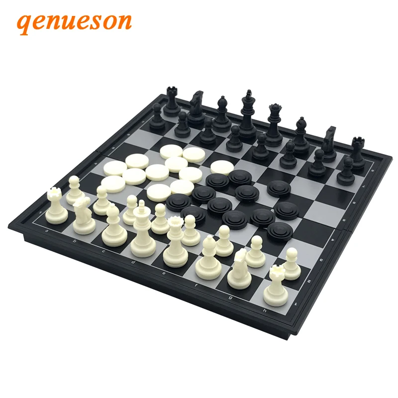 Qualidade de Xadrez e Damas Conjunto de Jogos de Tabuleiro Jogo de Xadrez Alta Folding Magnetic Dual-uso Presente Educação Entretenimento Criança Qenueson