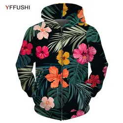 YFFUSHI 3D куртка для Для мужчин с цветочным принтом куртка на молнии пальто с карманами Мужская Мода хип-хоп Толстовки с капюшоном на молнии