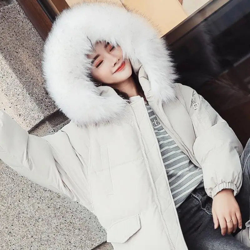 

Women winter fur collar thick warm jacket jacket jaqueta corta vento feminina down jacket femme Outwear Black XXL free delivery