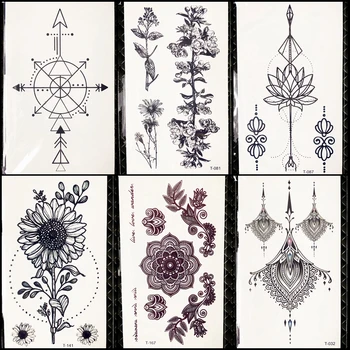 

Henna Sunflower Waterproof Tattoo Women Makeup Hands Temporary Tattoo Sticker Branch Girls Chest Fake Tatto Self Adhesive Arrows