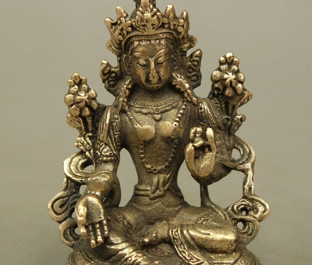 Тибетский буддизм бронзовый медный зеленый богиня тара Гуань Инь Кван-Инь статуя