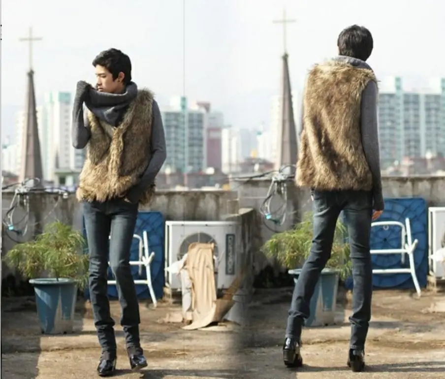 S/6Xl мужские зимние осенние жилеты с искусственным мехом Большие размеры, мужские жилеты из искусственного меха, пальто с v-образным вырезом