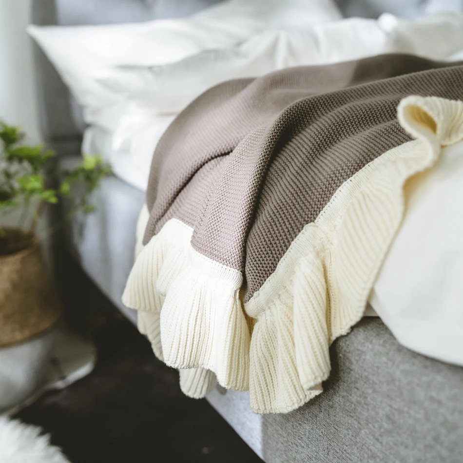 Coffee Knitted Blanket Thin Cotton Blanket Princess Throws and Blankets