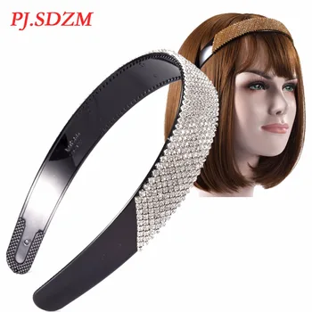 

PJ.SDZM Crystal Headwear Top Fashion Women CZ Rhineston Wide Hair Bands Girl Slip Resistant Crystal Hair Accessory Gift