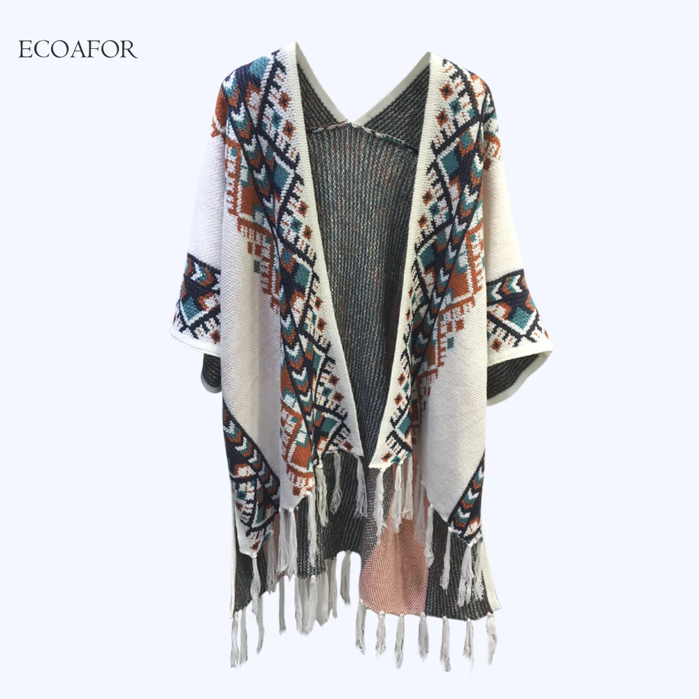 Bohemia Geometric Cardigan Women Fall Autumn Vintage Poncho Cape Folk ...