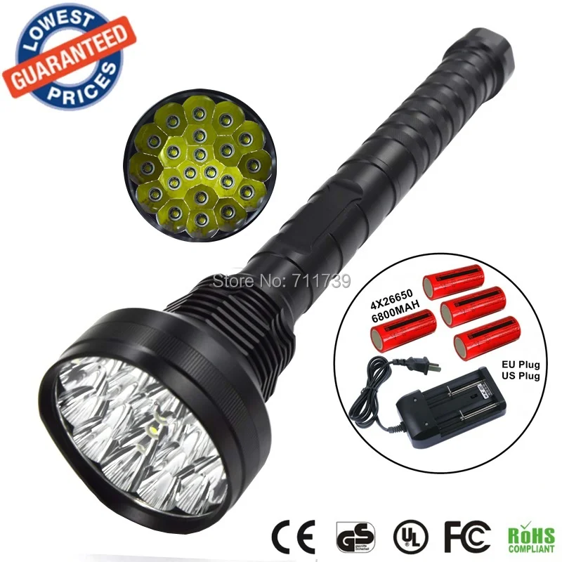 

AloneFire HF21 Super Bright 21000LM 21x CREE XMLT6 LED Flashlight Torch Tactical Hunting 21T6 with 4x26650 battery/charger