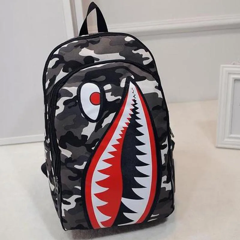 

Outdoor Gym Bags Personality Shark Cartoon Backpacks Men and Women Canvas Bag Travel Student Sports Backpack Free Shipping Sale