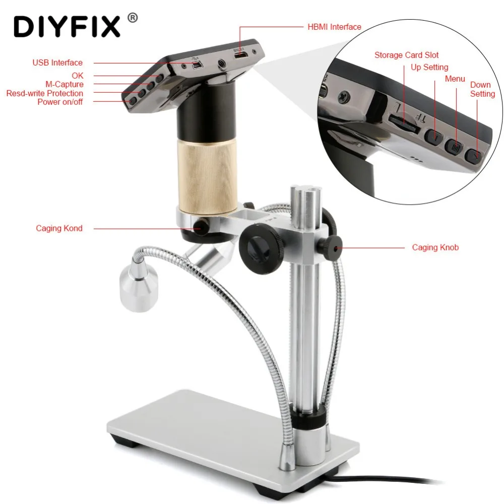  DIYFIX 10-300X USB Microscope HDMI Microscope Long Object Distance Digital for Mobile Phone BGA SMT