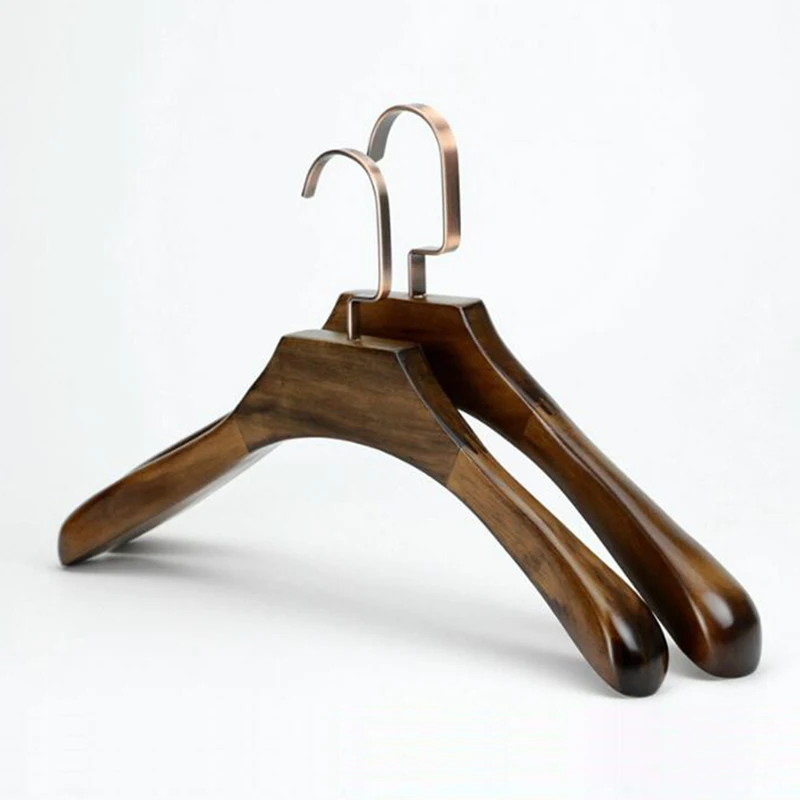 Top Grade Thick Wood Suit Hanger with Brass Hook, Retro Finish (10
