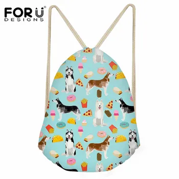 

FORUDESIGNS Women Small Drawstring Bag Husky Pattern Backpack Sack Girls Boys Children Travel Beach Strorage Bag String Bag Lady