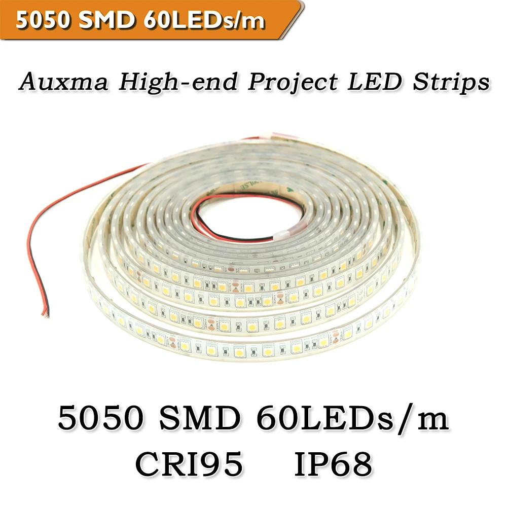 

Auxma 5050 CRI95 60LEDs/m IP68 DC12V/24V 300LEDs/Reel,5meter/Reel Silicone Outdoor Waterproof LED Flexible Strip for bath Garden