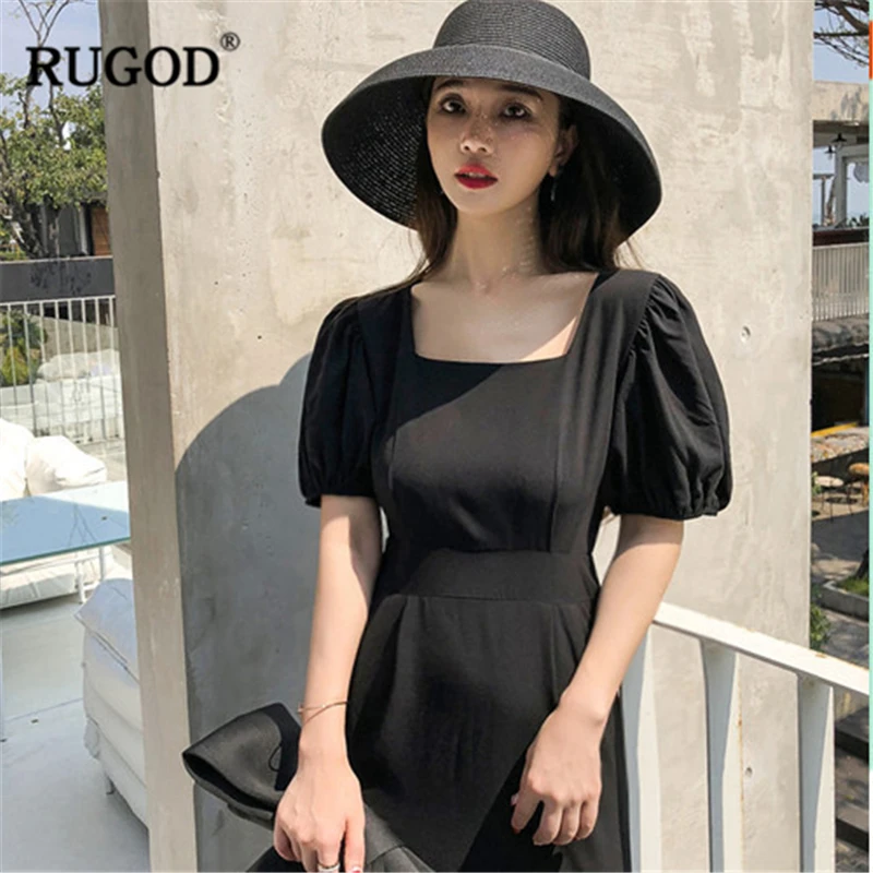 Женское платье туника RUGOD однотонное с квадратным воротником и короткими